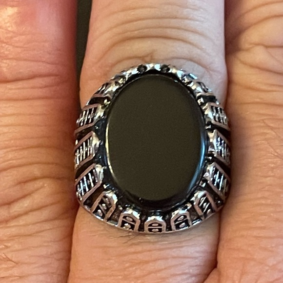 Vintage black obsidian S925 silver ring size 8.75 - Picture 8 of 9